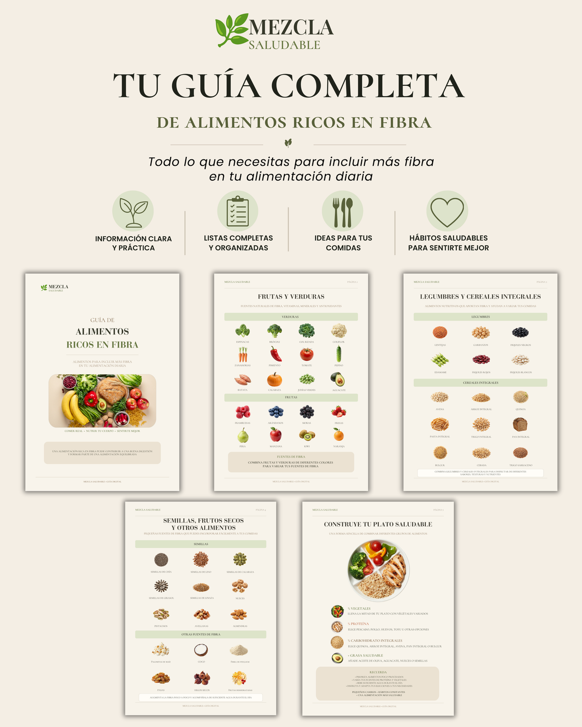 Guía de Alimentos Ricos en Fibra | Fuentes de Fibra y Plato Saludable